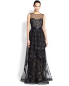 Teri Jon Beaded Overlay Lace Gown - Lyst