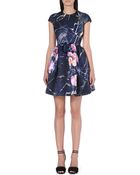 MSGM Floral Capped-sleeve Dress Navy - Lyst