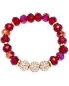 Nine West Gold-Tone Red Pavé Bead Stretch Bracelet - Lyst