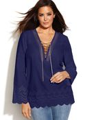 Michael Kors Michael Plus Size Lace-Up Eyelet Blouse - Lyst