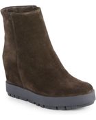Prada Suede Wedge Ankle Boots - Lyst