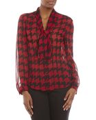 Tahari By Arthur S. Levine Petite Red & Black Printed Tie-Front Blouse - Lyst