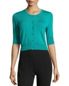 Oscar de la Renta Cashmere-Silk Three-Quarter-Sleeve Cardigan - Lyst