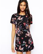 John Zack Shift Dress In Autumn Blossom Print - Lyst
