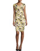 Versace Cap-Sleeve Printed Sheath Dress - Lyst