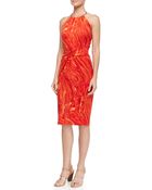 Michael Kors Marble-Print Knot-Front Ring Halter Dress - Lyst