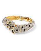 Kenneth Jay Lane Gold And Crystal With Jet Stones Leopard Bracelet - Lyst