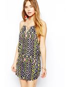 Asos Bright Geotribal Beach Playsuit - Lyst