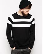 Asos Crew Neck Stripe Jumper In Cotton - Lyst