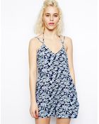 Asos Deep V Paisley Cami Playsuit - Lyst