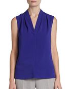 Calvin Klein Ruched V-Neck Blouse - Lyst