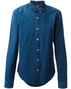 Scotch & Soda Bow Detail Polka Dot Denim Shirt - Lyst