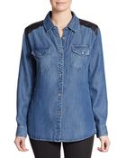 Rails Leather-Trim Denim Shirt - Lyst