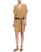 Donna Karan New York Draped Dress With Grommeted Leather Tie Belt - Lyst