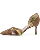 Manolo Blahnik Crux Suede & Snakeskin Dorsay Pump - Lyst