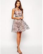 Little Mistress Printed Organza Prom Dress With Embellished Waist - Lyst