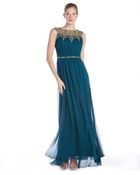 Notte By Marchesa Peacock Chiffon Beaded Detail Gathered Gown - Lyst