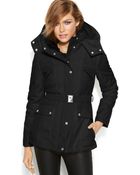 Jessica Simpson Hooded Faux-Fur-Collar Belted Puffer - Lyst