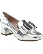 Miu Miu Metallic Leather Bow & Glitter-Heel Loafer Pumps - Lyst
