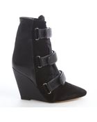 Isabel Marant Black Calf Hair Front Buckle Wedge Boot - Lyst