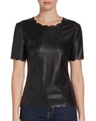 BCBGMAXAZRIA Perforated Faux Leather Top - Lyst