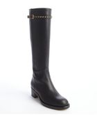 Gucci Black Leather Gold Studded Buckle Strap Knee High Boots - Lyst