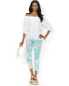 Lauren by Ralph Lauren Petite Smocked Cotton Top - Lyst