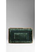 Burberry Chain-Detail Suede And Velvet Box Clutch - Lyst