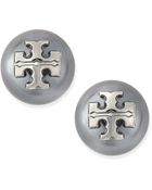 Tory Burch Evie Pearly Logo Stud Earrings - Lyst