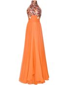 Prabal Gurung Embroidered Cantaloupe Halter Gown - Lyst