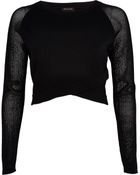 River Island Black Wrap Front Mesh Sleeve Crop Top - Lyst