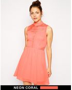Ax Paris Skater Dress With Mesh Insert - Lyst