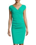 BCBGMAXAZRIA Pleated Ruched Cap-Sleeve Dress - Lyst