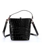 Treesje Black Croc Embossed Leather Small 'Candice' Bucket Bag - Lyst