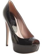 Gucci Black Leather Platform Peep Toe Pumps - Lyst