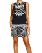 Versace Dress Sleeveless In Silk With Logo Print - Lyst