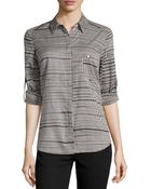 Halston Heritage Long-Sleeve Button-Front Voile Blouse - Lyst