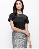 Ann Taylor Faux Leather Yoke Ponte Top - Lyst