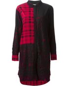 DKNY Check And Lace Contrasting Panels Shirt Dress - Lyst