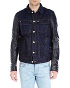 Just Cavalli Leather Sleeve Denim Jacket - Lyst