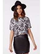 Missguided Vaniah Monochrome Paisley Print Split Side Shell Top - Lyst