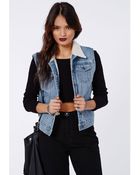 Missguided Cait Sleeveless Shearling Lined Denim Jacket Blue - Lyst