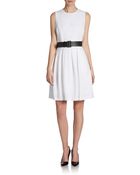 Calvin Klein Belted Fit-And-Flare Dress - Lyst