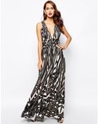 Forever Unique Plunge Neck Maxi Dress in Print - Lyst