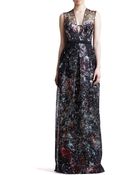 J. Mendel Splatter-Print Organza Illusion Gown - Lyst