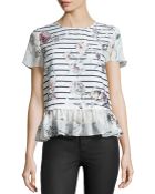 Marchesa Voyage Striped Floral-Print Peplum Top - Lyst