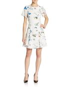 Pjk Patterson J. Kincaid Halo Butterfly-Print Silk Fit-And-Flare Dress - Lyst