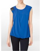 Calvin Klein Faux Leather Trim Sleeveless Top - Lyst
