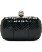 Alexander McQueen Evergreen Snakeskin Skull Lock Box Clutch - Lyst