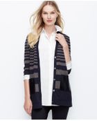 Ann Taylor Striped Faux Leather Pocket Cardigan - Lyst